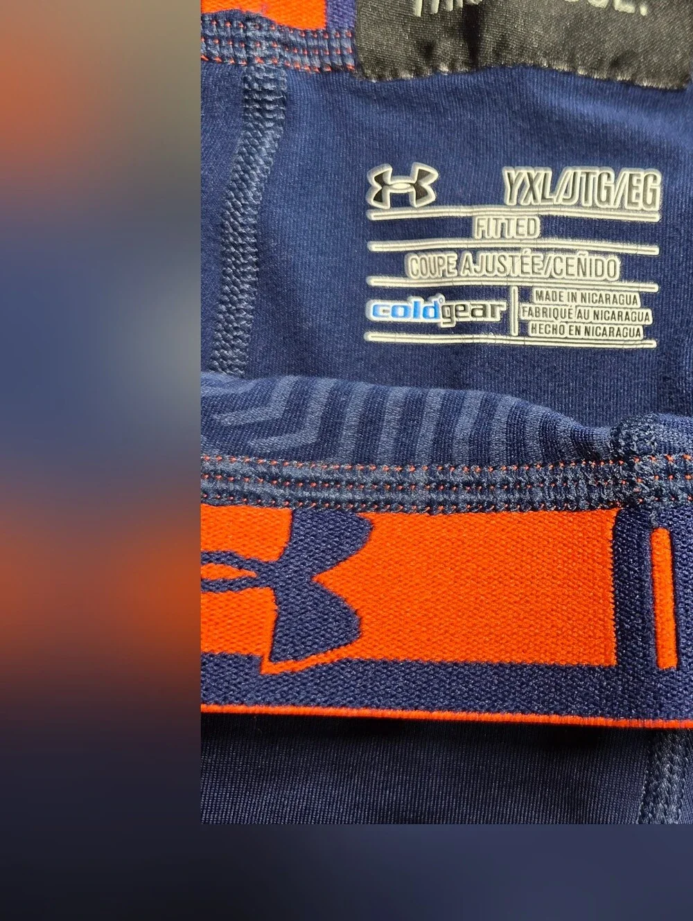 Under Armour Navy Compression Shorts with Orange Waistband